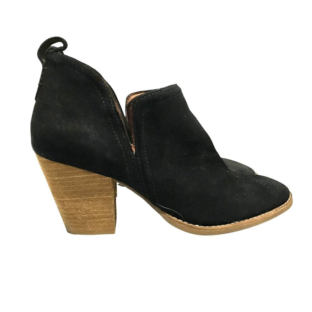 Jeffrey Campbell Womens Sz 9.5 Black Suede Heeled Ankle Boots Slip On Booties